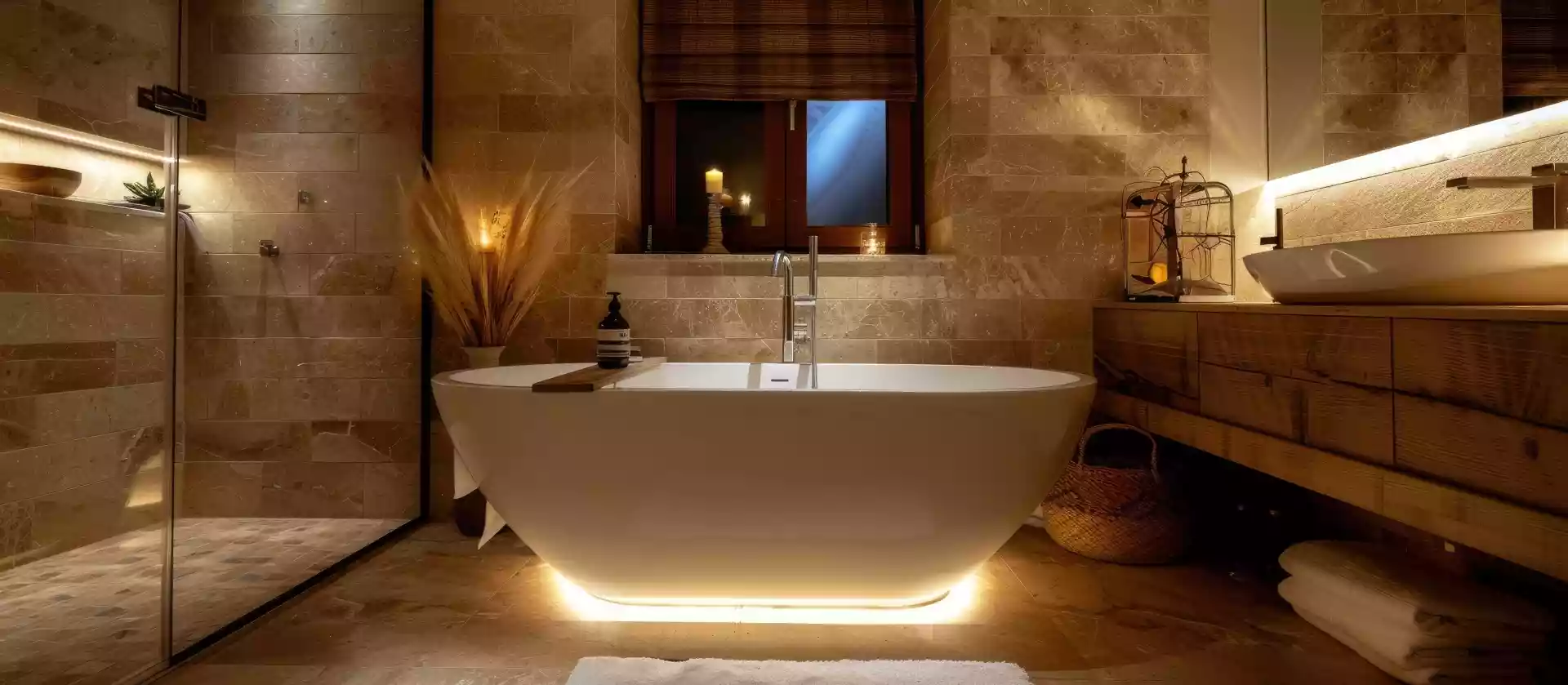 salle de bain en carrelage travertin 